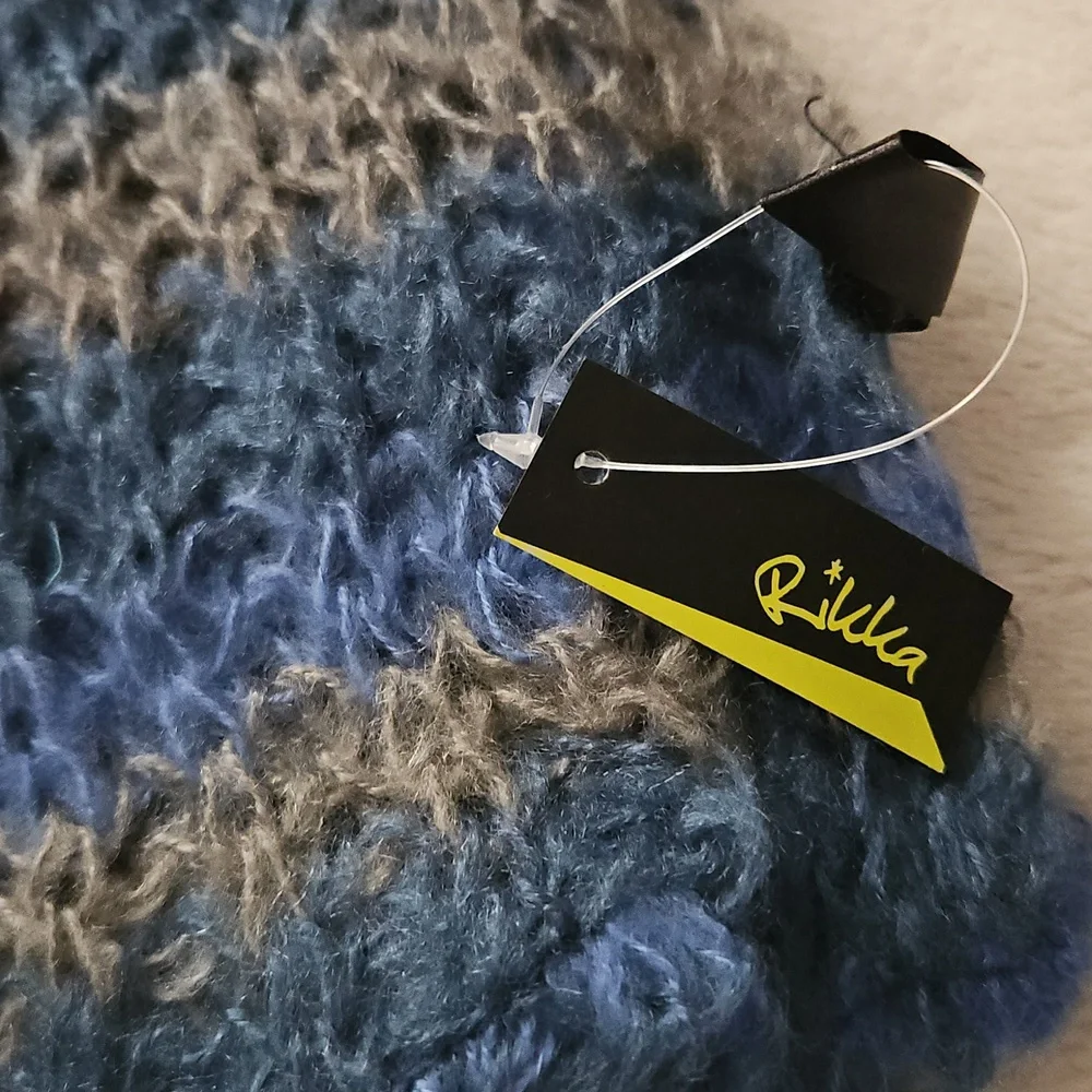 Rikka Knit Blue and Gray Infinity Scarf
